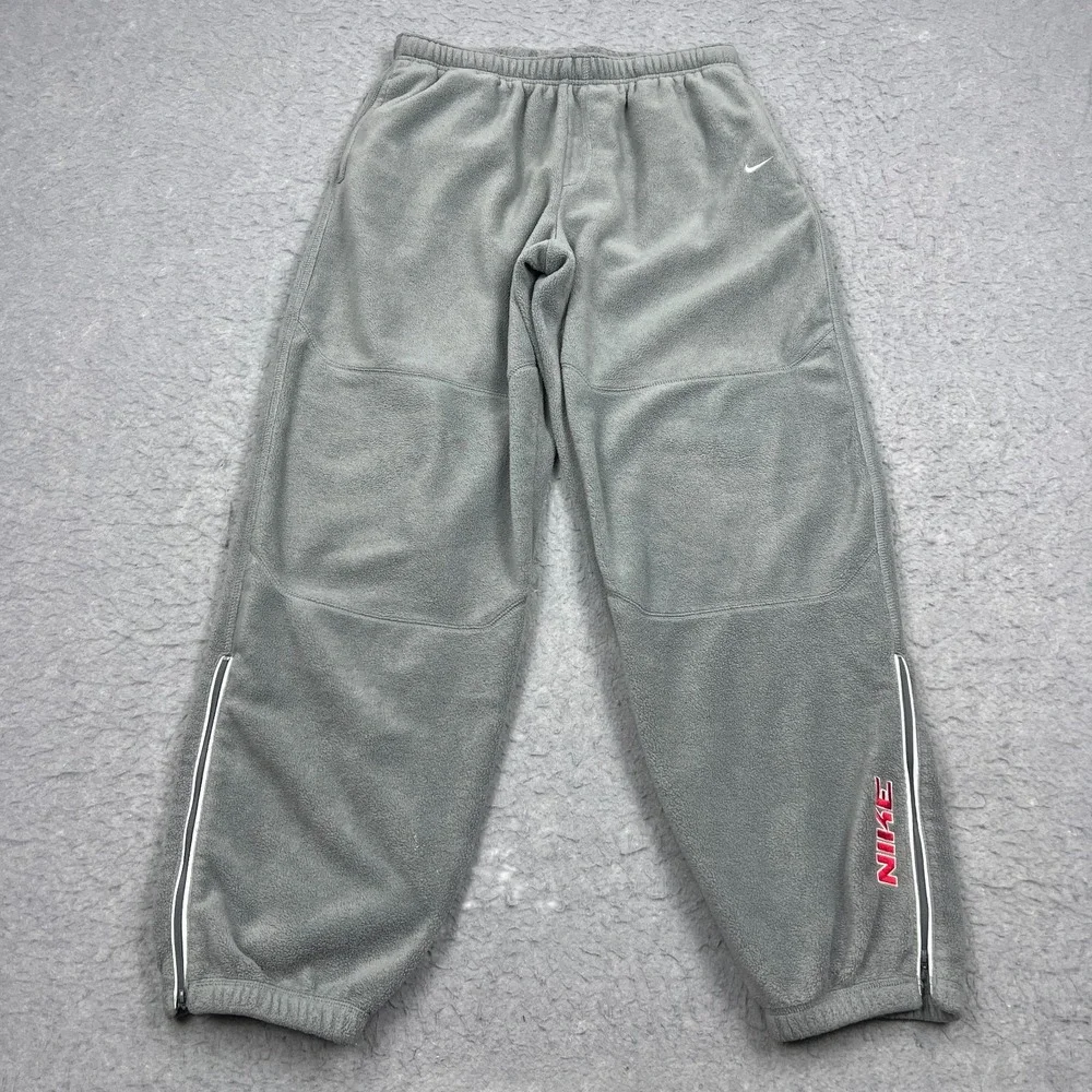 VTG Nike Baggy Sweatpants Men's XL Gray Tag Heavy Fleece Ankle Zip Joggers Y2K
